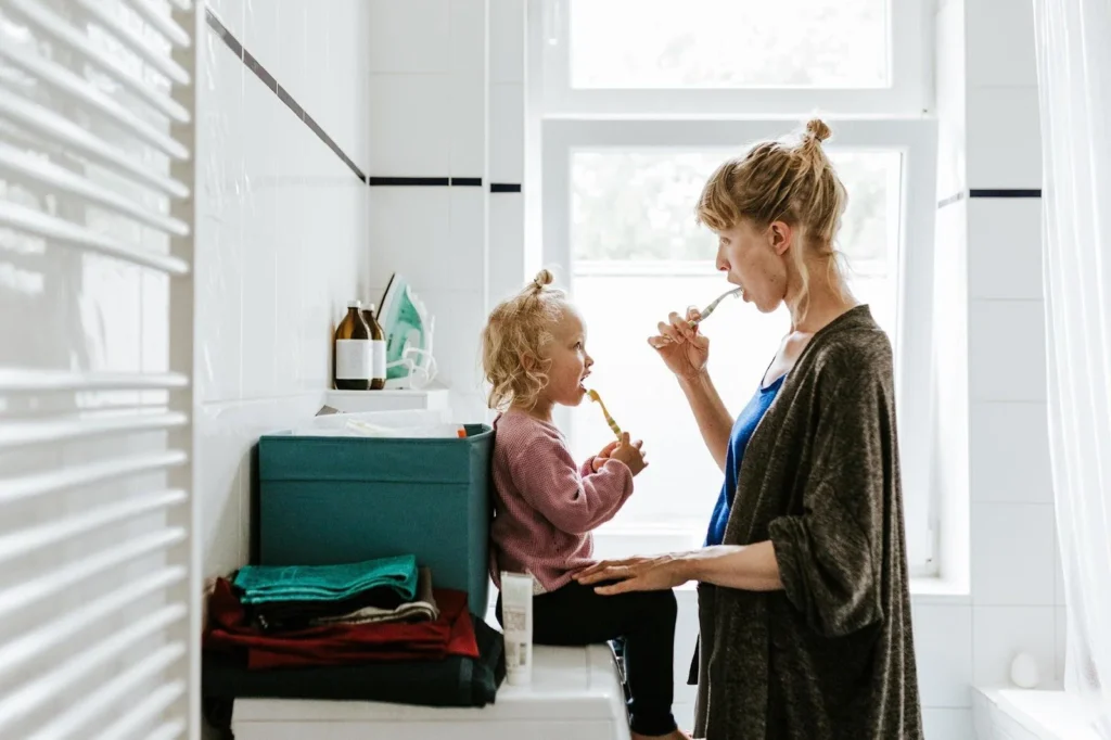 Mom and Daughter-Brushing Those Teeth!